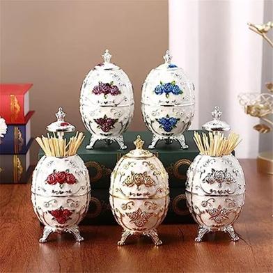 European Style Vintage Metal Automatic Toothpick Holder Zinc Alloy Metal Toothpick Dispenser Box Organizer Home Deco image