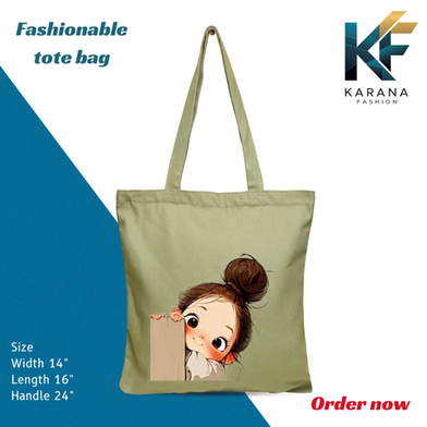 Exclusive Design Printed Canvas Tote Bag With Zipper For Ladies image