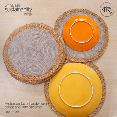Exotic combo of handwoven cotton and Jute Light Gray placemat-12″dia (set of six) image
