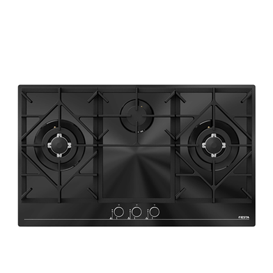FIESTA MOON-91G2T Table Top Gas Cooker 3 Burners Glass Black image