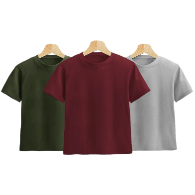 Fabrilife Kids Premium Blank T-Shirt Combo - Olive, Red Wine, Silver image