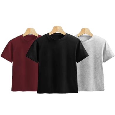 Fabrilife Kids Premium Blank T-Shirt Combo - Red Wine, Black, Gray Melange image