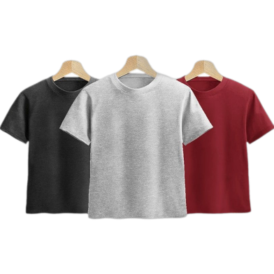 Fabrilife Kids Premium Blank T-Shirt Combo - Anthra Melange, Gray Melange, Red image