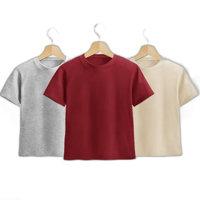 Fabrilife Kids Premium Blank T-Shirt Combo | Gray Melange, Red, Cream image