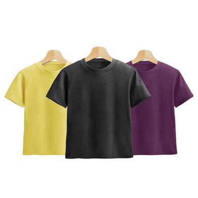 Fabrilife Kids Premium Blank T-Shirt Combo - Yellow, Anthra Melange, Purple image