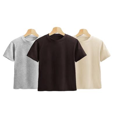 Fabrilife Kids Premium Blank T-Shirt Combo - Gray Melange, Chocolate, Cream image