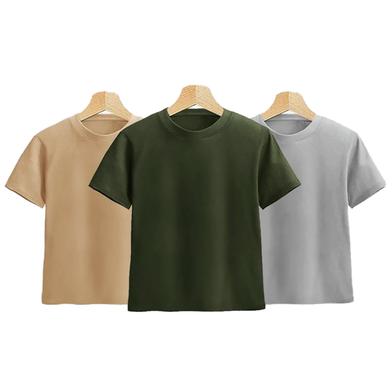 Fabrilife Kids Premium Blank T-Shirt Combo - Tan, Olive, Silver image