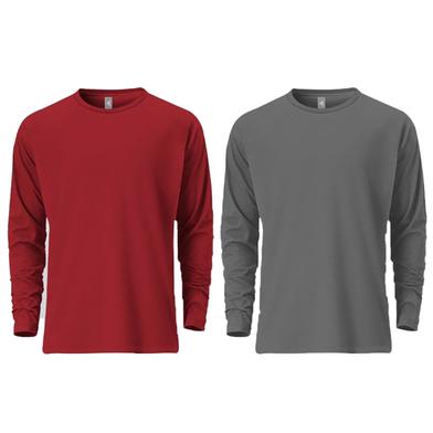 Fabrilife Mens Premium Blank Full Sleeve T Shirt Combo- Red, Charcoal image