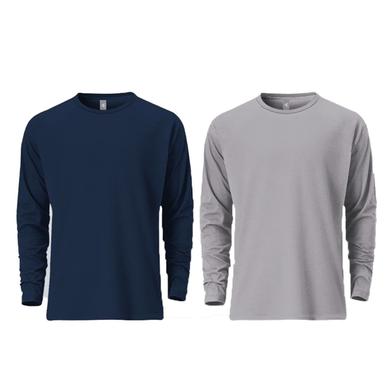 Fabrilife Mens Premium Blank Full Sleeve T Shirt Combo - Navy, Silver image