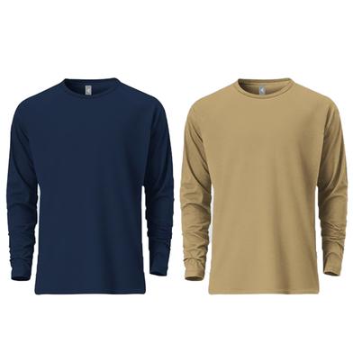 Fabrilife Mens Premium Blank Full Sleeve T Shirt Combo - Navy, Tan image
