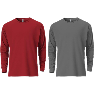 Fabrilife Mens Premium Blank Full Sleeve T Shirt Combo- Red, Charcoal image