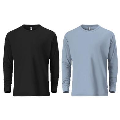 Fabrilife Mens Premium Blank Full Sleeve T Shirt Combo - Sky Blue and Black image