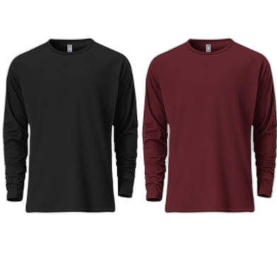 Fabrilife Mens Premium Blank Full Sleeve T Shirt Combo - Black, Redwine image