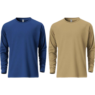 Fabrilife Mens Premium Blank Full Sleeve T Shirt Combo - Deep Blue, Tan image