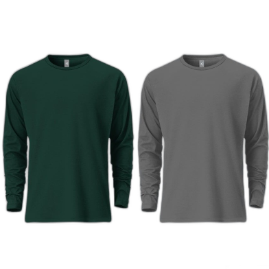 Fabrilife Mens Premium Blank Full Sleeve T Shirt Combo - Green, Charcoal image