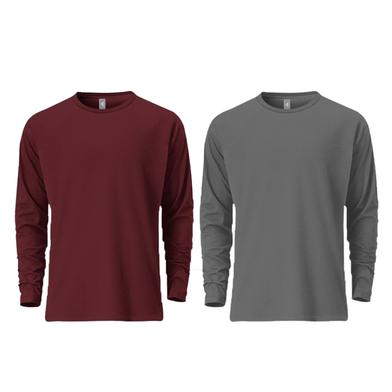 Fabrilife Mens Premium Blank Full Sleeve T Shirt Combo - Redwine, Charcoal image