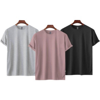 Fabrilife Mens Premium Blank T-shirt -Combo- Lavanderash, Gray Melange, Black image