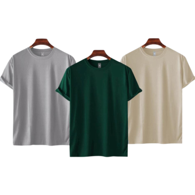 Fabrilife Mens Premium Blank T-shirt -Combo-Silver, Green, Cream image