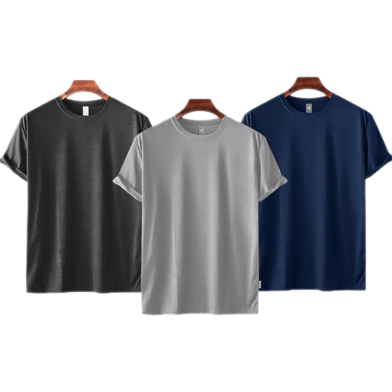 Fabrilife Mens Premium Blank T-shirt -Combo- Anthra Melange, Silver, Navy image