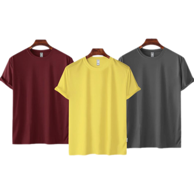 Fabrilife Mens Premium Blank T-shirt -Combo-Maroon, Yellow, Charcoal image