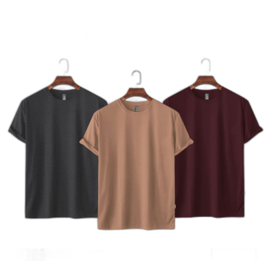 Fabrilife Mens Premium Blank T-shirt -Combo- Light Coffee, Anthra-Melange, Maroon image