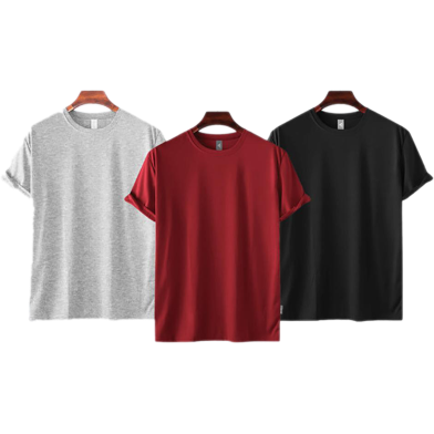 Fabrilife Mens Premium Blank T-shirt -Combo- Gray Melange, Red, Black image