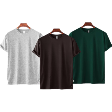 Fabrilife Mens Premium Blank T-shirt -Combo- Gray Melange, Chocolate, Green image