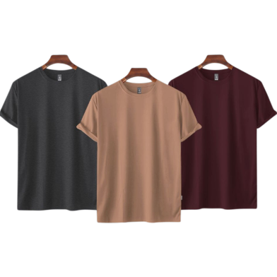 Fabrilife Mens Premium Blank T-shirt -Combo- Light Coffee, Anthra-Melange, Maroon image