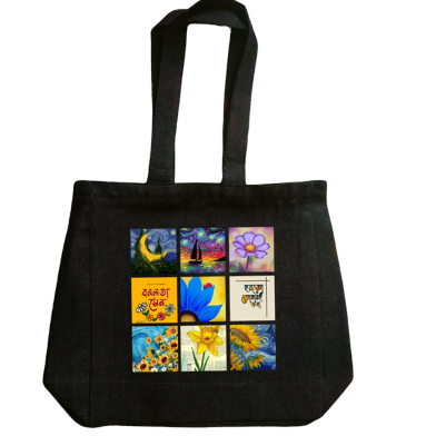 Fashionable Denim Fabric Tote Bag With Zipper image