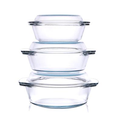 Femora Borosilicate Round Glass Vegetable Serving Microwave Safe Casserole Pack of 3 Serve Casserole Set image