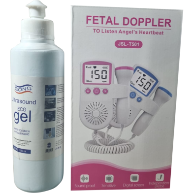 Fetal Doppler Rate Monitor Baby Fetal Sound Heart Detector LCD Display with gel image