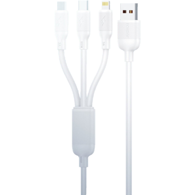 Foneng X80 100W 1.2M 3 in1 USB to USB-C / Lightning / Micro USB Cable- White image
