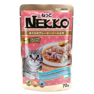 Nekko Foodinnova Adult Pouch Wet Cat Food Tuna Topping Shrimp and Scallop In Jelly 70g image