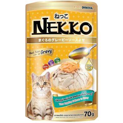 Nekko Foodinnova Adult Pouch Wet Cat Food Tuna Topping Salmon In Gravy 70g image