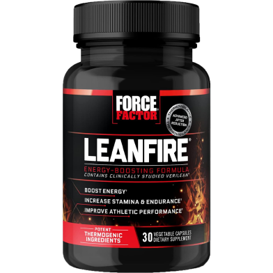 Force Factor Lean Fire Pre Workout Energy Pills With Green Tea Extract and Caffeine to Increase Energy Build Lean Muscle Black 30 Count -525057807 image