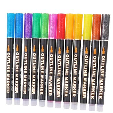 Foska Art Drawing Outline Fineliner Color Marker Pens - 12 Colour image