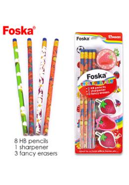 Foska Different Fancy Designs Stationery HB Pencil and Eraser Set image