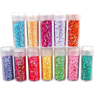 Foska Cosmetic Puff Glitter Powder 12 Colors - 7gm image