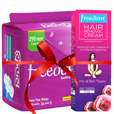 Freedom Sanitary Napkin Heavy Flow 16 pads (Buy 1 Get 1 Hair Removal Cream 25 gm Free) image