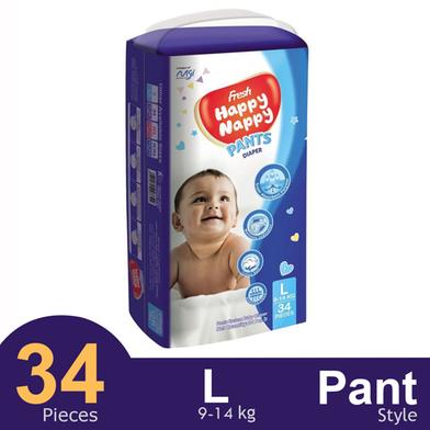 Fresh Happy Nappy Pant System Baby Diaper (L Size) (9-14Kg) (34Pcs) image