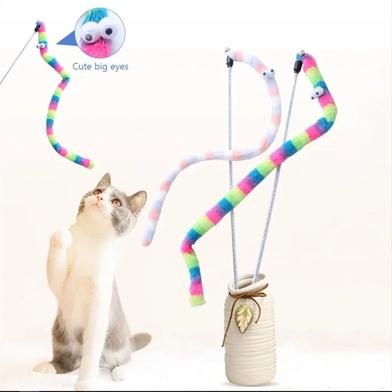 Funny Cat Stick Toy Bell Caterpillar Interactive Teaser Wand (Rainbow) image