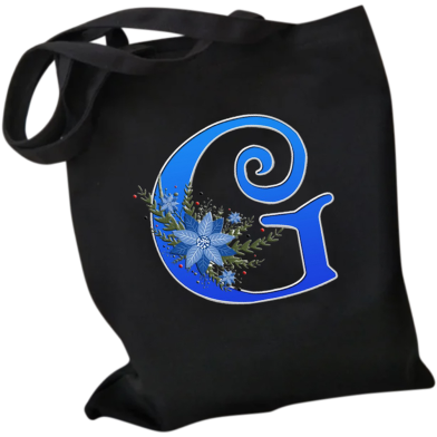 G- Letter Canvas Shoulder Tote Shopping Bag With Flower image