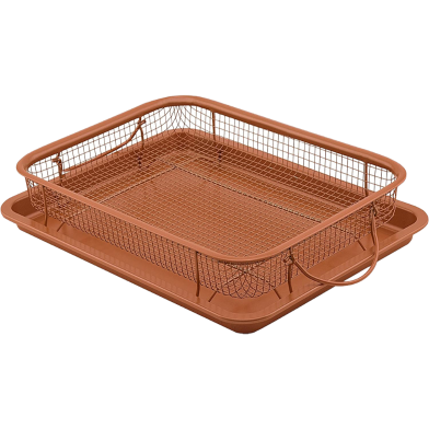 G and S Metal Products Company Nonstick Oven Crisper Basket with Pan, 13.9 x 9.9, Copper, 9037-AZ image