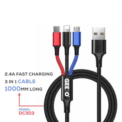 Geeoo DC-303 2.4A 3 in 1 Long Data Cable image