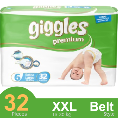 Giggles Premium Belt System Baby Diaper (XXL Size) (15-30 Kg) (32 Pcs) image