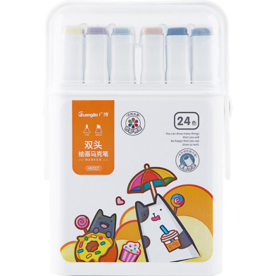 Guangbo Markers Sets 24 Colors Sketching Markers Double Head Alco. Based Felt Tip Pen Art School Supplies Drawing Set For Artists image