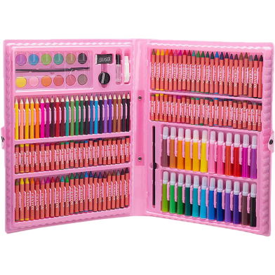 H and B 168 Pcs Deluxe Art Set for Kids, Crayon, Oil Pastel, Color Pencils,Watercolor Markers and More, Art Stationery Set-Pink image