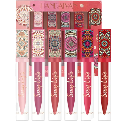 Handaiyan Bohemian Rhapsody Lipgloss Liquid Lipstick Set Pigmented, Lightweight, Waterproof, Non-Stick Cup Lip Gloss Set For Women 6 Pcs image