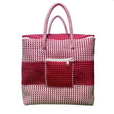 Handmade Plastic Hand Bag | Large Bag with Pocket- 16x14x8 Inch image