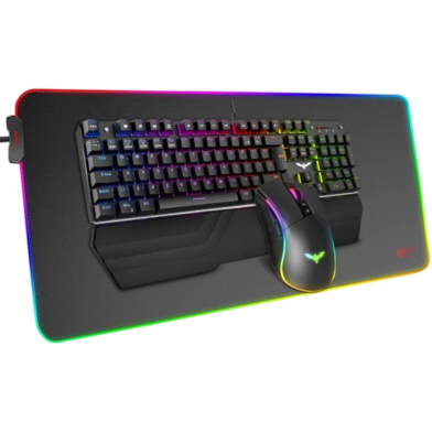 Havit KB511L Gaming Wired RGB Mechanical Keyboard, Mouse and Mouse Pad Combo with Detachable Wrist Rest (3 in 1) image